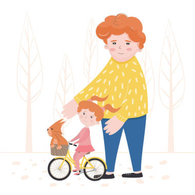 兒童學(xué)習(xí)騎自行車(chē)的矢量圖示