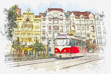 布拉格的傳統(tǒng)電車.圖片