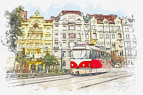 布拉格的传统电车.图片