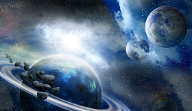 行星和在太空中的陨石照片