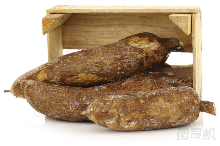 群的木薯根在木箱里圖片
