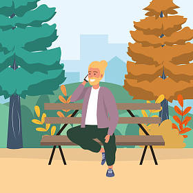 千禧人智能手机公园长凳背景