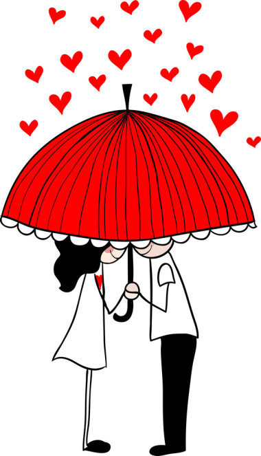 涂鸦爱好者： 一个男孩和一个女孩在伞下