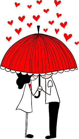 涂鸦爱好者： 一个男孩和一个女孩在伞下