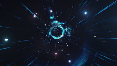 穿越充滿數(shù)百萬顆恒星和星云的時空，穿越蟲洞。蟲洞空間變形，科幻小說。黑洞。漩渦超空間隧道。3d 插圖