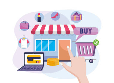 笔记本电脑电子商务技术和购物车的数字市场销售