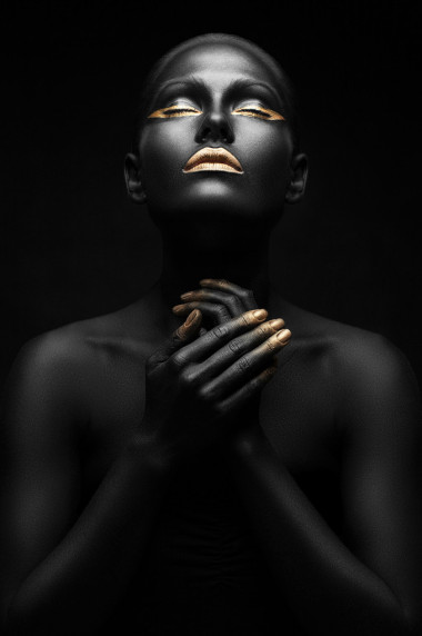 美麗的黑人女孩與金色化妝圖片