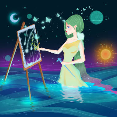女神藝術(shù)家女孩。女性角色設(shè)計(jì)。概念藝術(shù)。逼真的卡通插圖。視頻游戲數(shù)字Cg藝術(shù)品。- 插圖