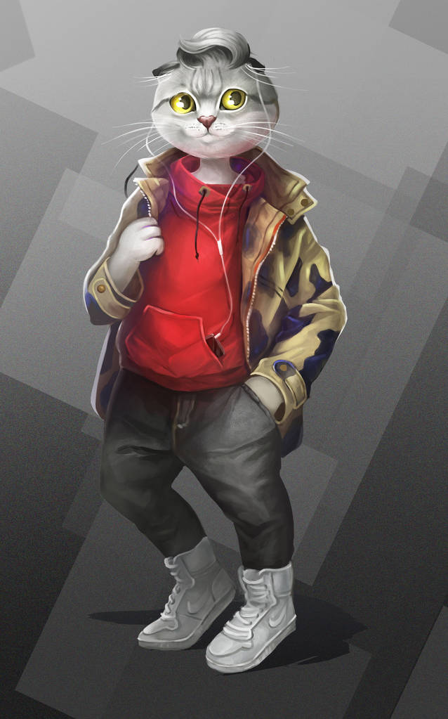 带耳机的时尚猫