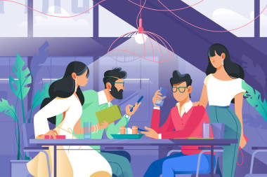 平公司與女人和男人在咖啡館喝酒