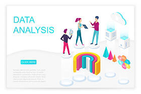 数据分析等轴测着陆页矢量模板