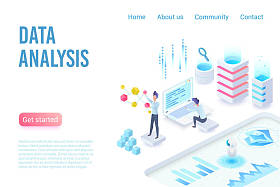 数据分析和可视化等轴测着陆页矢量模板
