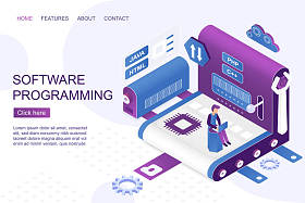 软件开发等轴测着陆页矢量模板