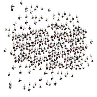 一大群人朝一個方向行走 - 頂視圖 - 隔離在白色背景