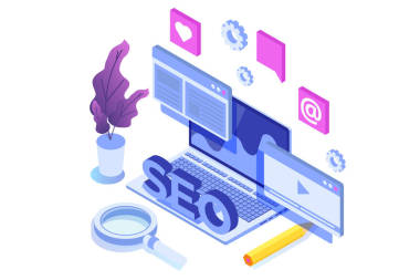 Web seo 優(yōu)化插圖概念等軸測。著陸頁模板。網(wǎng)頁橫幅、網(wǎng)頁、橫幅、演示文稿、社交媒體、文檔、卡片、海報(bào)的貼紙