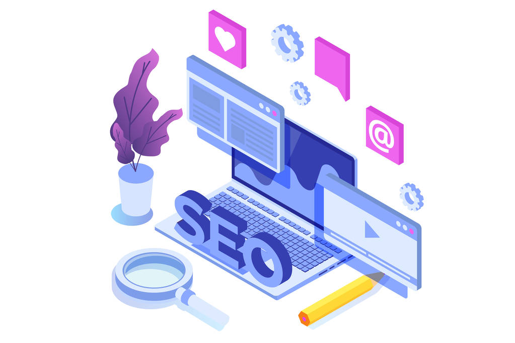 Web seo 优化插图概念等轴测。着陆页模板。网页横幅、网页、横幅、演示文稿、社交媒体、文档、卡片、海报的贴纸 Web seo 优化插图概念等轴测。着陆页模板。网页横幅、网页、横幅、演示文稿、社交媒体、文档、卡片、海报的贴纸