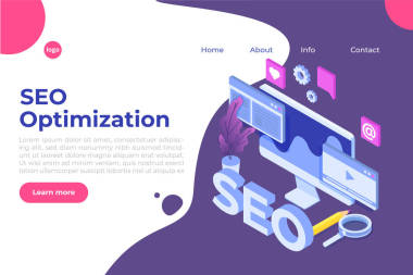 Web seo 優(yōu)化插圖概念等軸測。著陸頁模板。網(wǎng)頁橫幅、網(wǎng)頁、橫幅、演示文稿、社交媒體、文檔、卡片、海報的貼紙