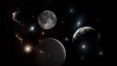 行星和星系，科幻壁紙。深空之美。宇宙中數(shù)十億星系 宇宙藝術(shù)背景