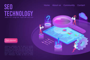 Seo 技術(shù)著陸頁(yè)等軸測(cè)矢量模板