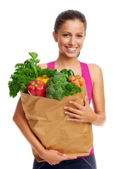 女人與雜貨購(gòu)物袋