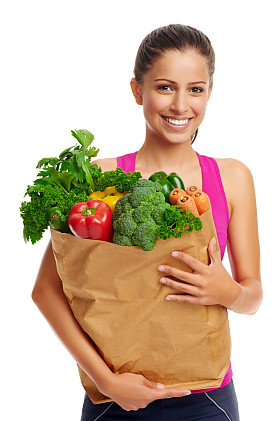 女人与杂货购物袋