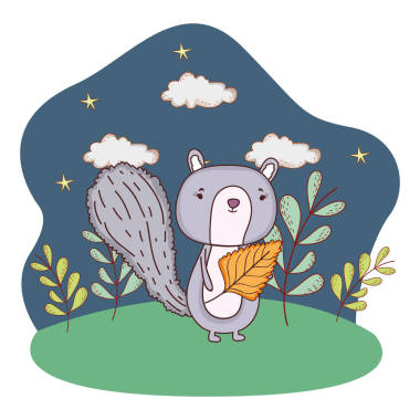 可愛(ài)的小花栗鼠與葉子在外地圖片