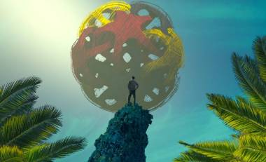 抽象色彩繽紛背景的人類剪影，想象概念