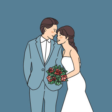 新娘和新郎孤立在藍色背景 : 矢量插圖