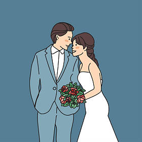 新娘和新郎孤立在蓝色背景 : 矢量插图