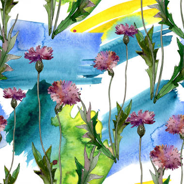 野花花卉植物花。野生春葉野花。水彩插圖集。水彩畫時尚水瓶座。無縫的背景模式?？椢锉诩埓蛴〖y理