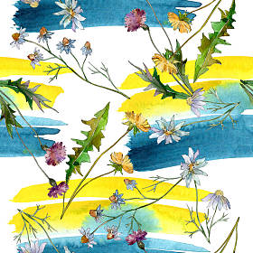 野花花卉植物花。野生春叶野花。水彩插图集。水彩画时尚水瓶座。无缝的背景模式。织物壁纸打印纹理