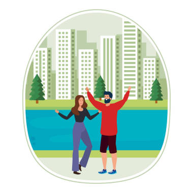 年輕的戀人夫婦在公園里慶祝