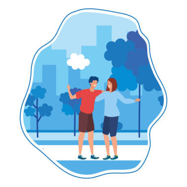 年轻恋人夫妇在风景照片