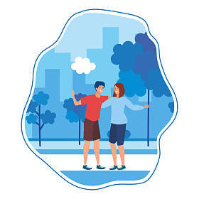 年轻恋人夫妇在风景照片