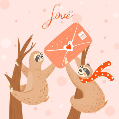 情人節(jié)賀卡與樹懶在愛。快樂夫婦的動(dòng)物信