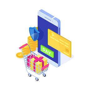 等轴测在线支付概念。互联网支付