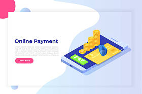 等轴测在线支付概念。互联网支付