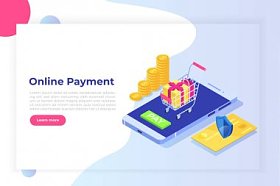 等轴测在线支付概念。互联网支付