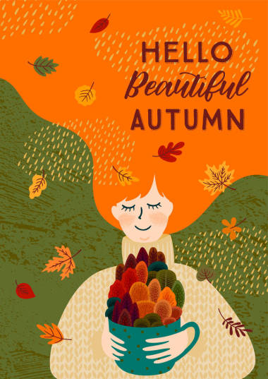 秋天插圖與可愛的女人。矢量設(shè)計