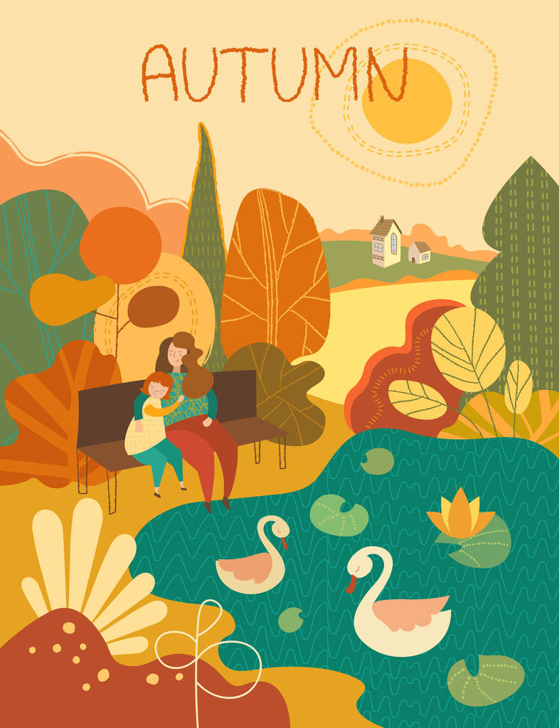 年轻的母亲与可爱的小女儿坐在湖边的农村 年轻的母亲与可爱的小女儿坐在湖边的农村