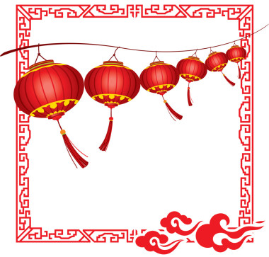 明亮懸掛大紅燈籠裝飾的字符串