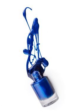 在白色背景的藍(lán)色指甲油