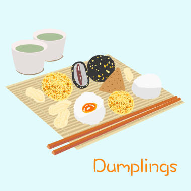 竹桌上不同的餃子