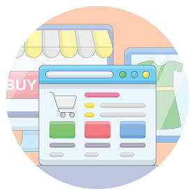 以圆形平面图标进行网上购物 