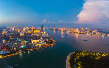 武漢市日落與夜間航空攝影風(fēng)景