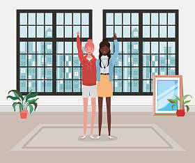 年轻的跨种族女孩夫妇在房子