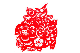 中国民间剪纸-猪鱼护理图片