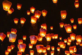 天空灯笼，背景飞舞的灯笼照片