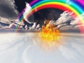 彩虹和火在超现实的空间