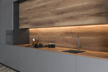 灰色廚房臺(tái)面的特寫(xiě)